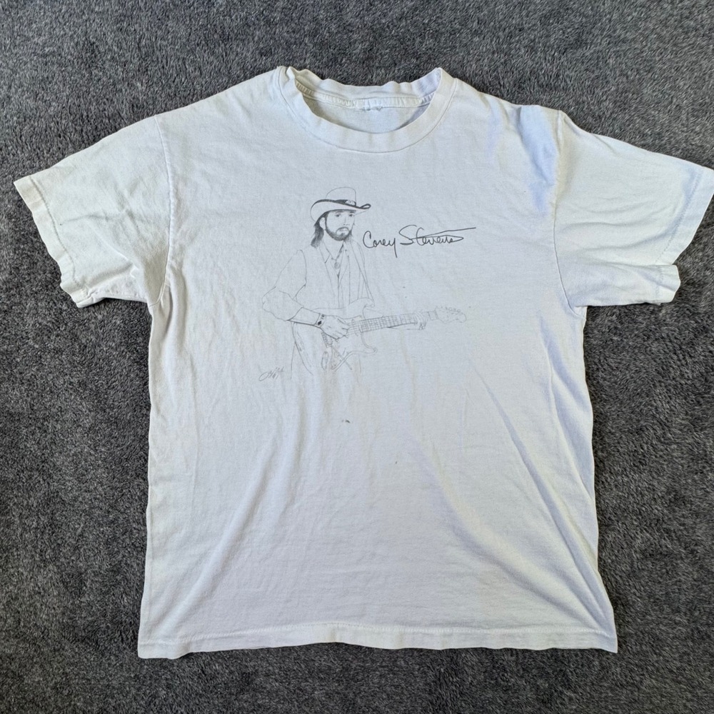 Vintage Corey Stevens Blues Rock Graphic T-Shirt White Single Stitch Mens L - Picture 2 of 8